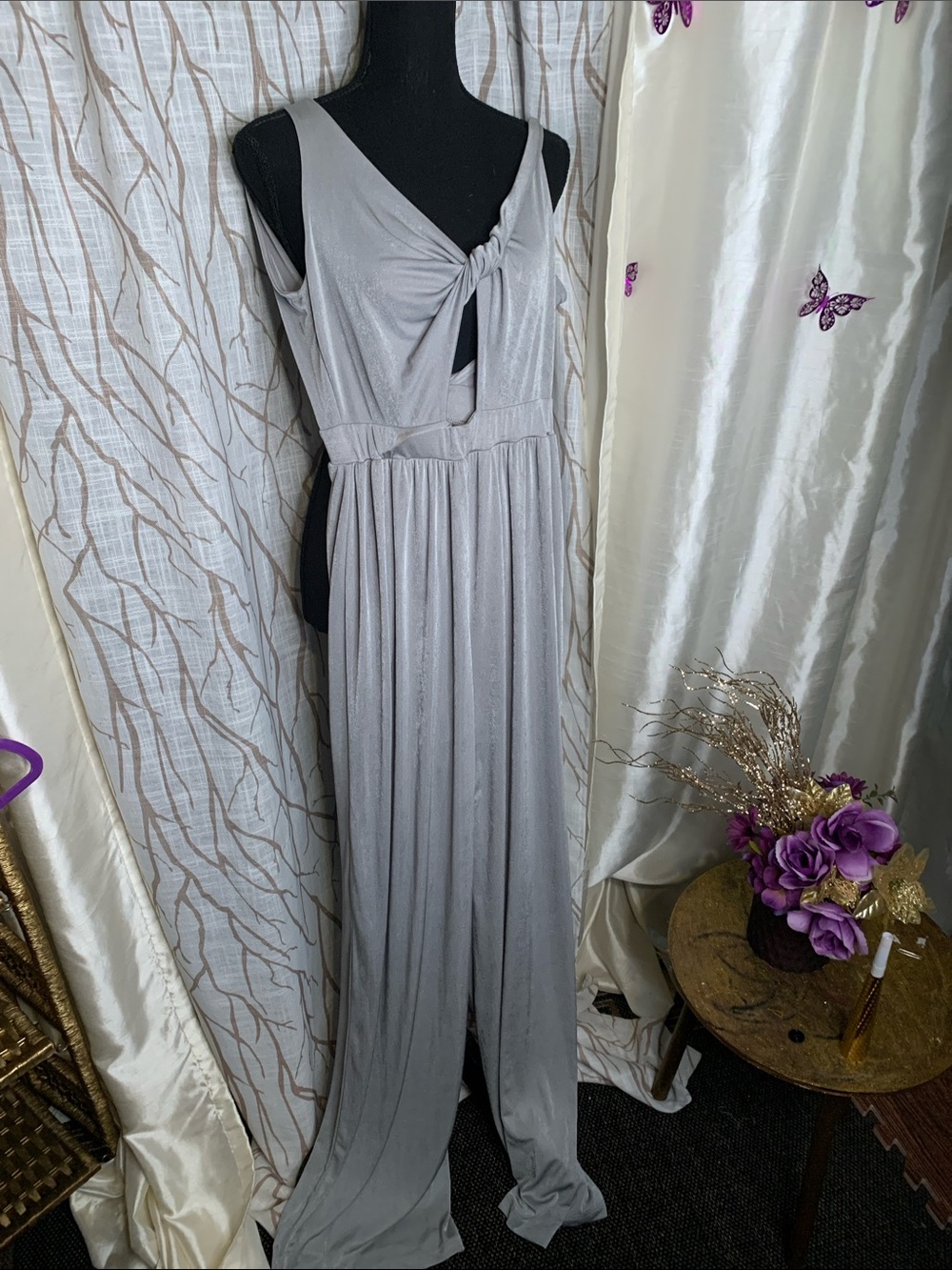 Silver Gray Knot-Front jumpsuit